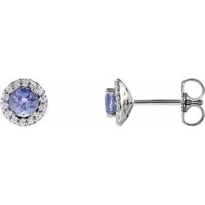 Ladies 4 mm Natural Tanzanite Natural Diamond Earrings — Platinum