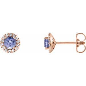 Ladies 4 mm Natural Tanzanite Natural Diamond Earrings — 14K Rose Gold
