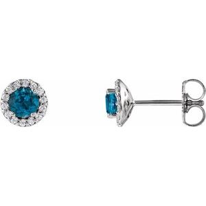 Ladies 4 mm Natural London Blue Topaz Natural Diamond Earrings — Platinum