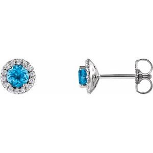 Ladies 4 mm Natural Swiss Blue Topaz Natural Diamond Earrings — Platinum