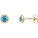 Ladies 4 mm Natural Swiss Blue Topaz Natural Diamond Earrings — 14K Yellow Gold