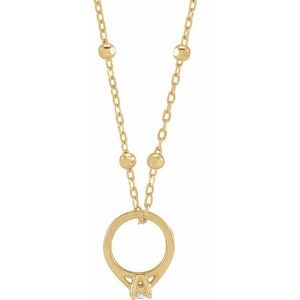 Ladies Natural Diamond Tiny Solitaire Ring Necklace (I1, G-H) — 14K Yellow Gold