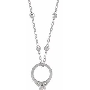 Ladies Natural Diamond Tiny Solitaire Ring Necklace (I1, G-H) — 14K White Gold