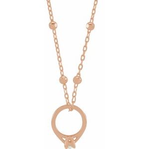 Ladies Natural Diamond Tiny Solitaire Ring Necklace (I1, G-H) — 14K Rose Gold