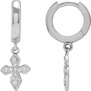 Ladies Natural Diamond Cross Hoop Earrings — Sterling Silver