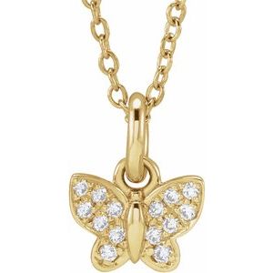 Ladies Natural Diamond Youth Butterfly Necklace (I1, H+) — 14K Yellow Gold