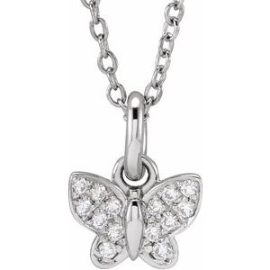Ladies Natural Diamond Youth Butterfly Necklace (I1, H+) — 14K White Gold