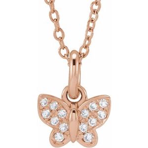 Ladies Natural Diamond Youth Butterfly Necklace (I1, H+) — 14K Rose Gold