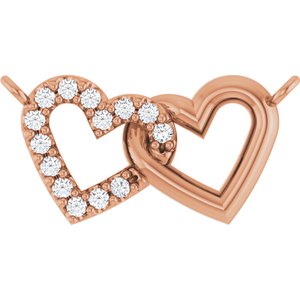 Ladies Natural Diamond Petite Double Interlocking Heart Necklace Center (I1, G-H) — 14K Rose Gold