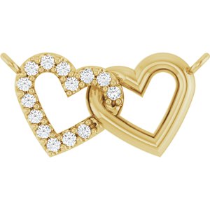 Ladies Natural Diamond Petite Double Interlocking Heart Necklace Center (I1, G-H) — 14K Yellow Gold