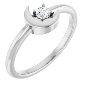 Ladies Natural Diamond Crescent Moon Ring (I1, G-H) — Sterling Silver