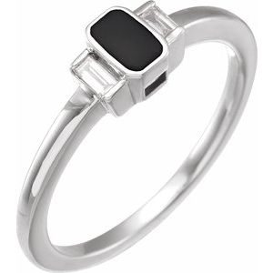 Ladies Natural Diamond Black Enamel Ring (I1, H+) — 14K White Gold