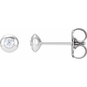Ladies Natural Diamond Domed Bezel-Set Earrings — 14K White Gold