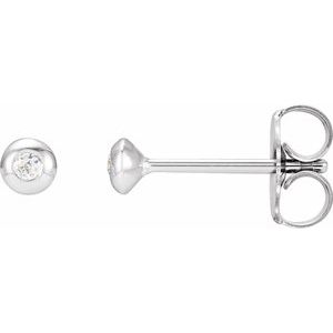 Ladies Natural Diamond Domed Bezel-Set Earrings — 14K White Gold