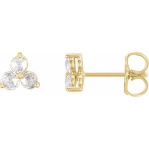 Ladies Natural Diamond Three-Stone Earrings — 14K Yellow Gold