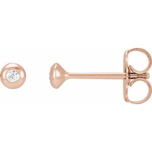 Ladies Natural Diamond Domed Bezel-Set Earrings — 14K Rose Gold