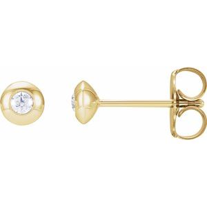 Ladies Natural Diamond Domed Bezel-Set Earrings — 14K Yellow Gold