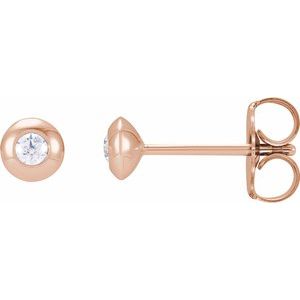 Ladies Natural Diamond Domed Bezel-Set Earrings — 14K Rose Gold