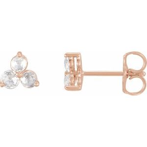 Ladies Natural Diamond Three-Stone Earrings — 14K Rose Gold