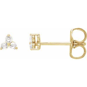 Ladies Rose-Cut Natural Diamond Three-Stone Earrings — 14K Yellow Gold