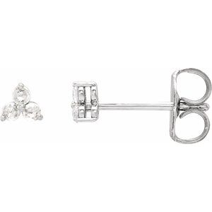 Ladies Rose-Cut Natural Diamond Three-Stone Earrings — 14K White Gold