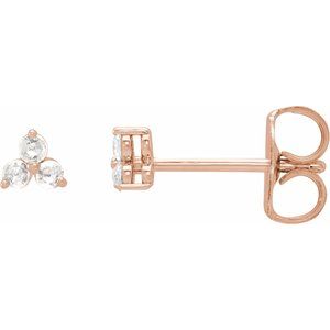 Ladies Rose-Cut Natural Diamond Three-Stone Earrings — 14K Rose Gold