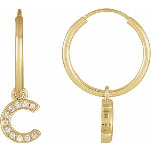 Ladies Natural Diamond Single Initial C Hoop Earring (I1, H+) — 14K Yellow Gold