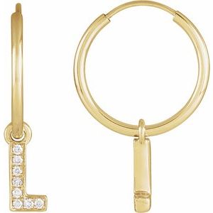 Ladies Natural Diamond Single Initial L Hoop Earring (I1, H+) — 14K Yellow Gold