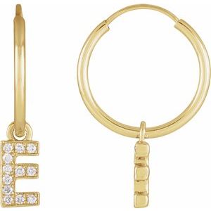 Ladies Natural Diamond Single Initial E Hoop Earring (I1, H+) — 14K Yellow Gold