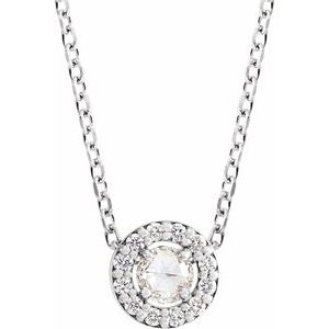 Ladies Rose-Cut Natural Diamond Halo-Style Necklace (Vs/Si1, Ghi) — 14K White Gold