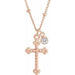 Ladies Natural Diamond Beaded Cross Necklace (I1, G-H) — 14K Rose Gold