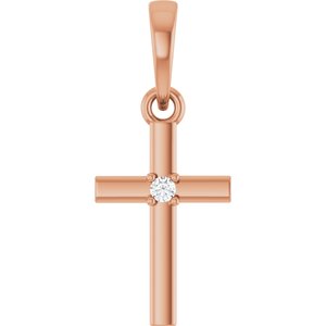 Ladies Natural Diamond Cross Pendant (I1, G-H) — 14K Rose Gold