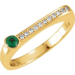 Ladies Natural Emerald Natural Diamond Stackable Ring (I1, G-H) — 14K Yellow Gold