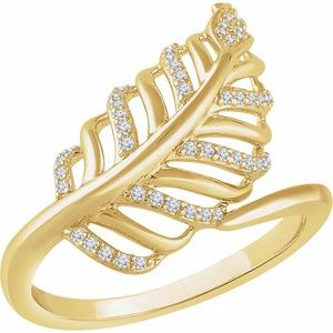 Ladies Natural Diamond Leaf Ring (I1, H+) — 14K Yellow Gold