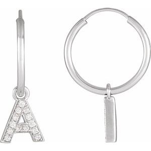 Ladies Natural Diamond Single Initial A Hoop Earring (I1, H+) — 14K White Gold