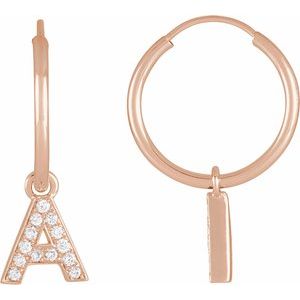 Ladies Natural Diamond Single Initial A Hoop Earring (I1, H+) — 14K Rose Gold