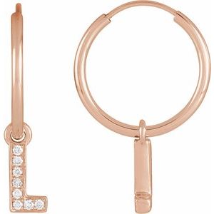 Ladies Natural Diamond Single Initial L Hoop Earring (I1, H+) — 14K Rose Gold