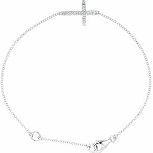 Ladies Natural Diamond Sideways Cross Bracelet (I3, H-J) — 14K White Gold
