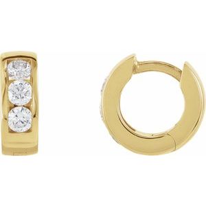 Ladies Natural Diamond 10 mm Hinged Hoop Earrings (I1, G-H) — 14K Yellow Gold