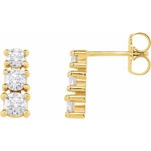 Ladies Natural Diamond Three-Stone Earrings — 14K Yellow Gold