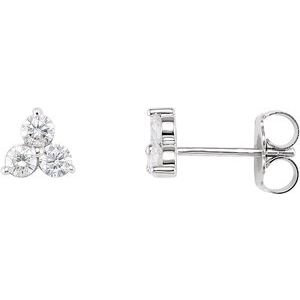 Ladies Natural Diamond Three-Stone Stud Earrings — 14K White Gold