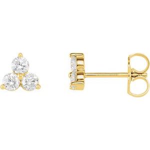 Ladies Natural Diamond Three-Stone Stud Earrings — 14K Yellow Gold