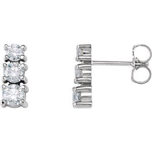 Ladies Natural Diamond Three-Stone Earrings — 14K White Gold