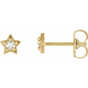 Ladies Rose-Cut Natural Diamond Petite Star Earrings — 14K Yellow Gold