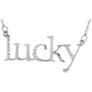 Ladies Natural Diamond "Lucky" Phrase 16 1/ Necklace (I1, G-H) — 14K White Gold