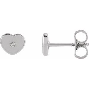 Ladies Natural Diamond Youth Heart Earrings (I1, G-H) — 14K White Gold