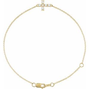 Ladies Rose-Cut Natural Diamond Sideways Cross 6 1/2-7 1/ Bracelet (Vs/Si1, Ghi) — 14K Yellow Gold