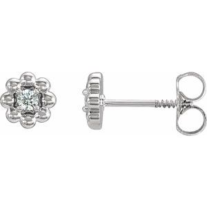 Ladies Natural Diamond Petite Flower Beaded Earrings — Sterling Silver