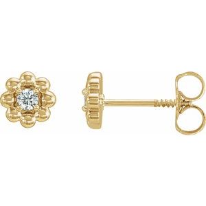 Ladies Natural Diamond Petite Flower Beaded Earrings — 14K Yellow Gold