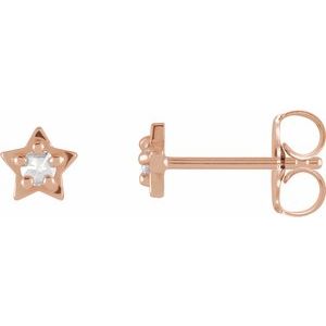 Ladies Rose-Cut Natural Diamond Petite Star Earrings — 14K Rose Gold
